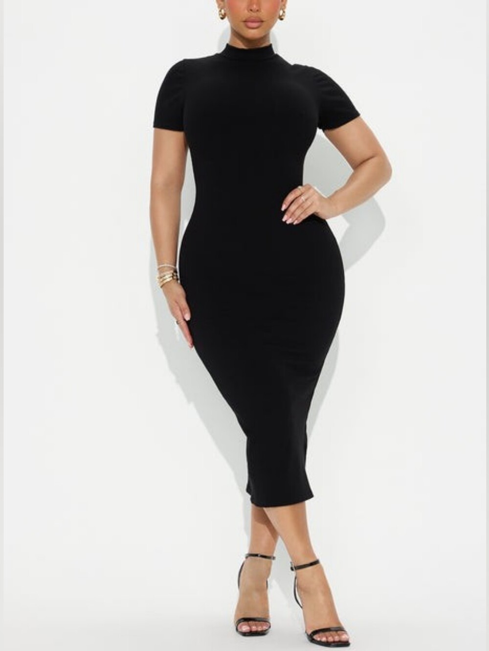 Fashion Nova Black Short Sleeve Midi Bodycon Dress